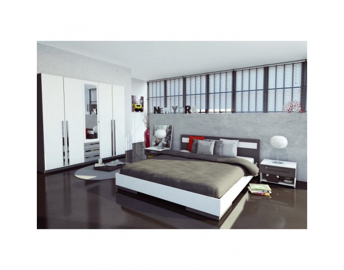 Šatníková skriňa so zrkadlom Defy 305567 5D - biela / sivá