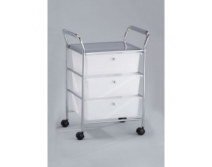 Regál na kolieskach Anile 3 - mliečna / chróm