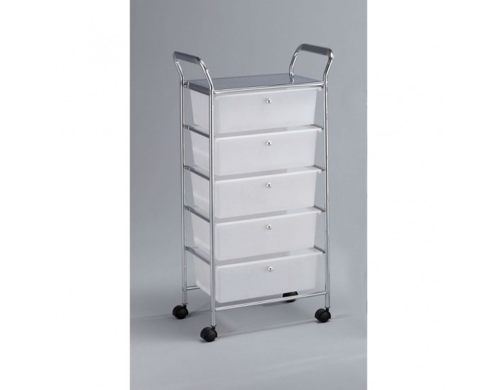 Regál na kolieskach Anile 5 - mliečna / chróm