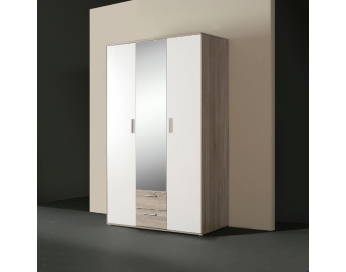 Trojdverová skriňa so zrkadlom Pano 83 3D - dub sonoma / biela