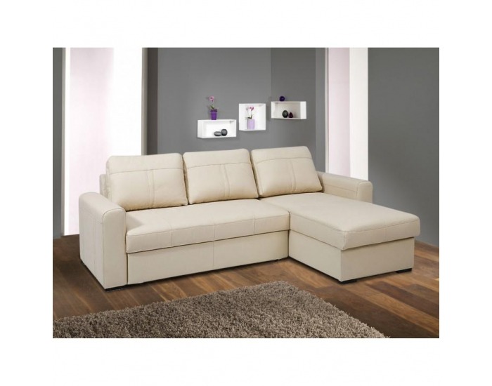 Kožená rohová sedačka s rozkladom Paso L/P - béžová