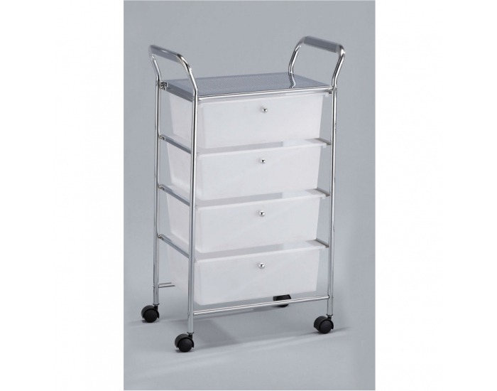 Regál na kolieskach Anile 4 - mliečna / chróm