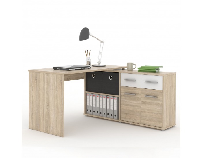 Rohový PC stolík Rafael - dub sonoma / biela