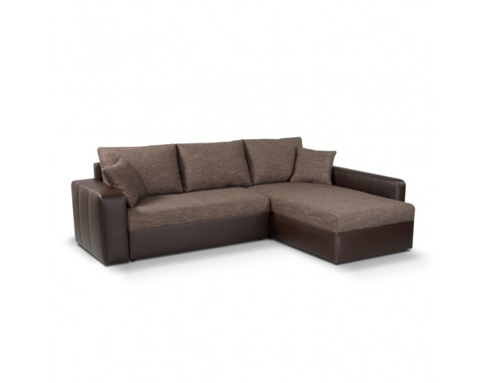 Rohová sedačka s rozkladom a úložným priestorom Viper L/P - hnedá ekokoža / hnedý šenil