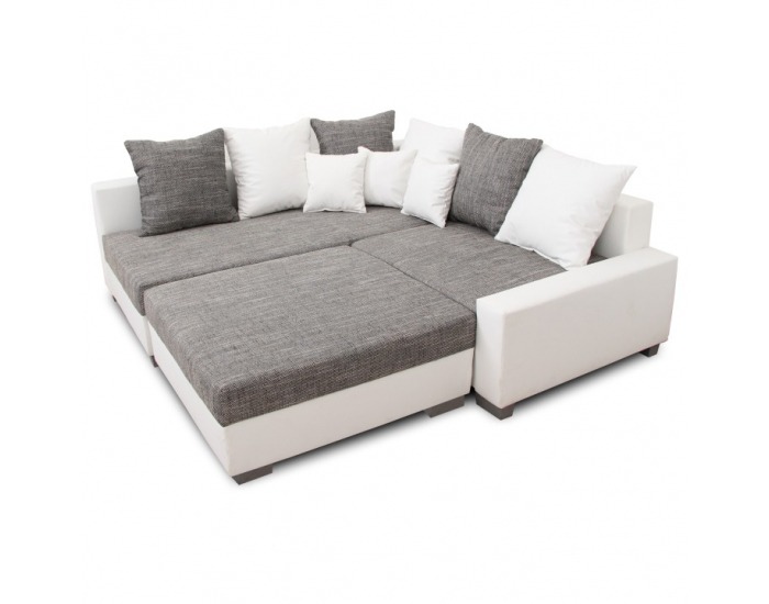 Rohová sedačka s rozkladom Petrana New L - hnedá ekokoža / svetlohnedý šenil (Berlin 03)