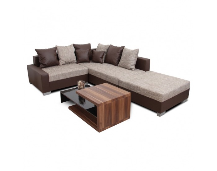 Rohová sedačka s rozkladom Petrana P - hnedá ekokoža / cappuccino šenil