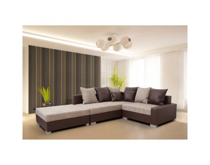 Rohová sedačka s rozkladom Petrana New L - hnedá ekokoža / svetlohnedý šenil (Berlin 03)