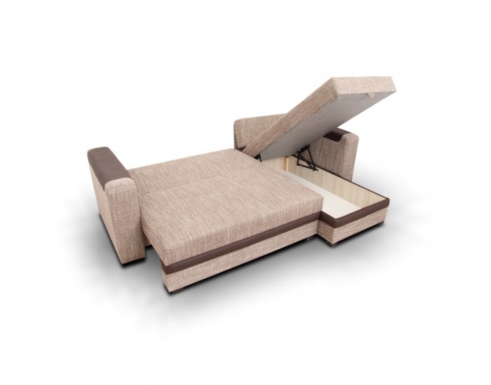 Rohová sedačka s rozkladom a úložným priestorom Bona L/P - bronzový šenil / hnedá ekokoža