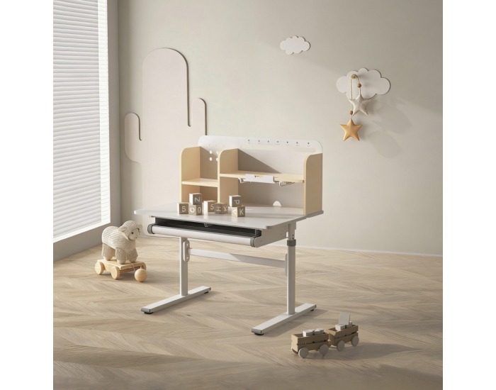 Rastúci písací stolík Adan - prírodná / biela