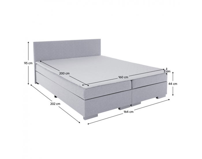Boxspringová manželská posteľ Adara 160x200 cm - svetlosivá