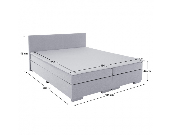 Boxspringová manželská posteľ Adara 180x200 cm - svetlosivá