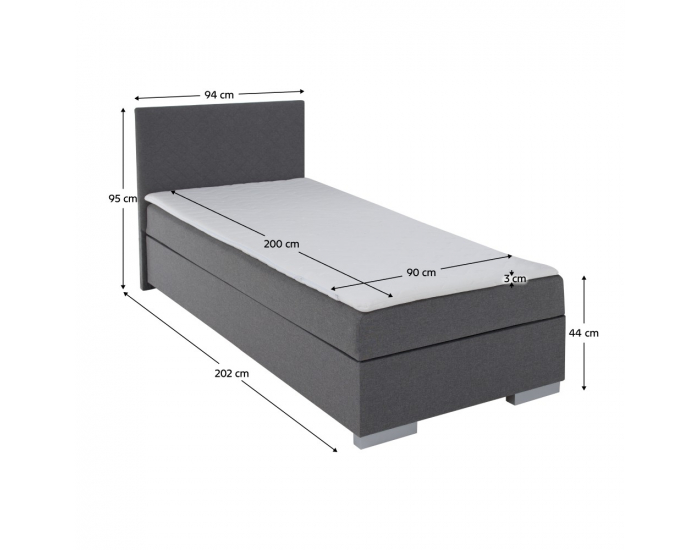 Čalúnená jednolôžková posteľ s úložným priestorom Adara 90x200 cm - sivá