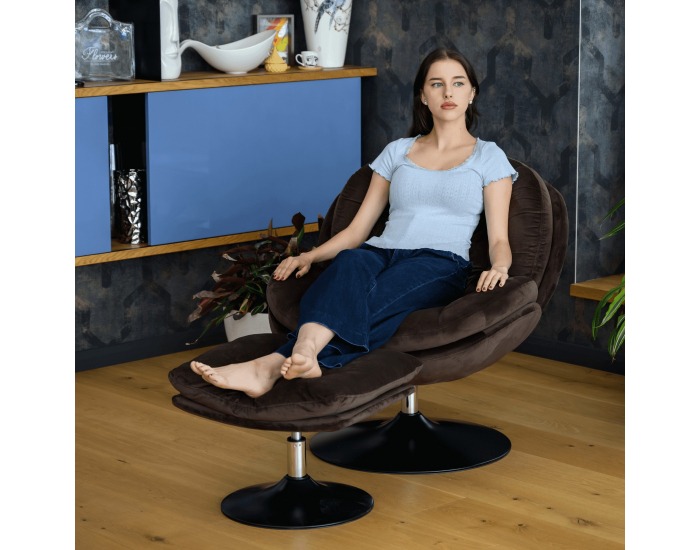 Dizajnové otočné kreslo s podnožou Adelmo - hnedá (Velvet)