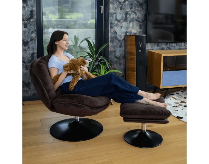 Dizajnové otočné kreslo s podnožou Adelmo - hnedá (Velvet)