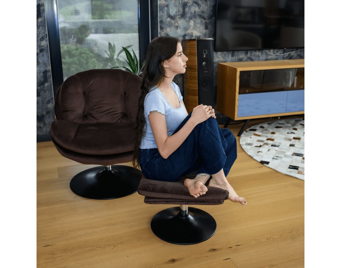 Dizajnové otočné kreslo s podnožou Adelmo - hnedá (Velvet)