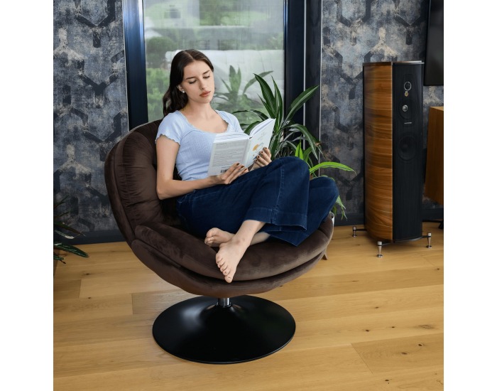 Dizajnové otočné kreslo s podnožou Adelmo - hnedá (Velvet)