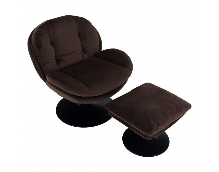 Dizajnové otočné kreslo s podnožou Adelmo - hnedá (Velvet)