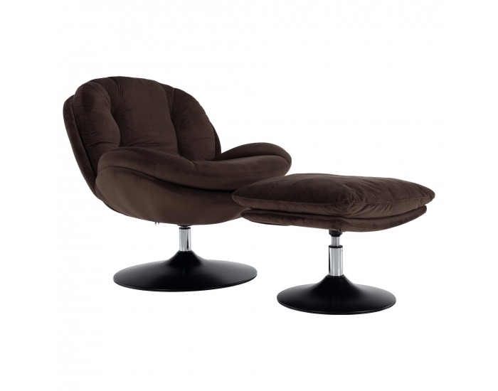 Dizajnové otočné kreslo s podnožou Adelmo - hnedá (Velvet)