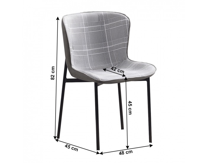 Jedálenská stolička Adiana - sivobiele káro / tmavosivá / čierna