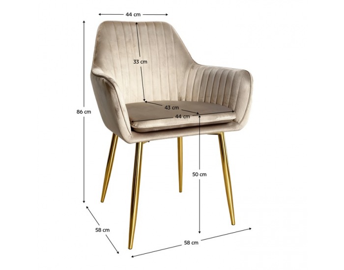 Jedálenské kreslo Adlar - sivohnedá (taupe) Velvet / zlatá