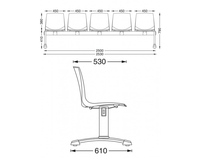 Plastová lavica (5-miestna) do čakární Adon 5 - biela / čierna