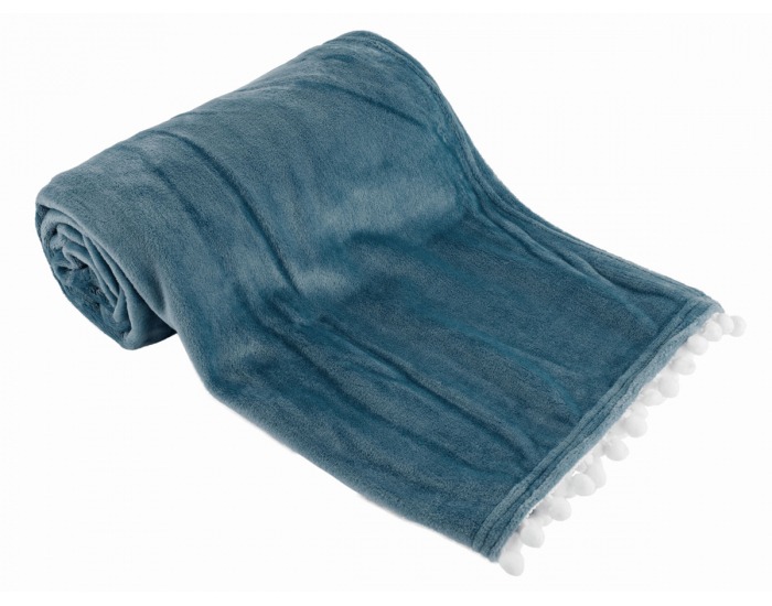 Plyšová deka s brmbolcami Akra 130x150 cm - modrá