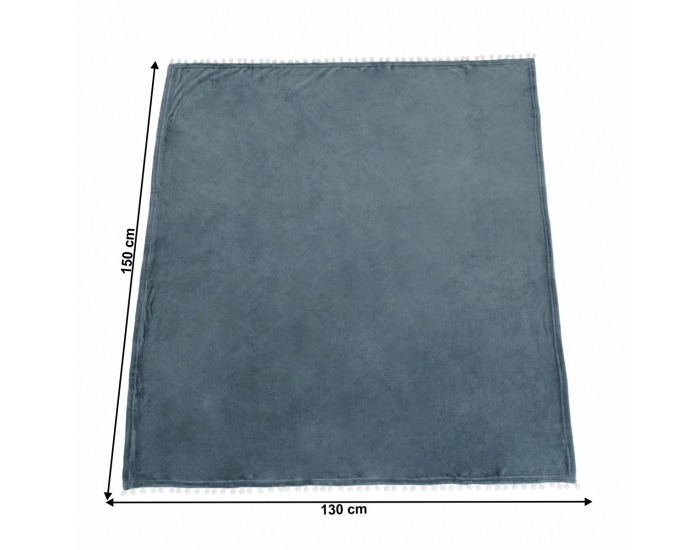 Plyšová deka s brmbolcami Akra 130x150 cm - modrá
