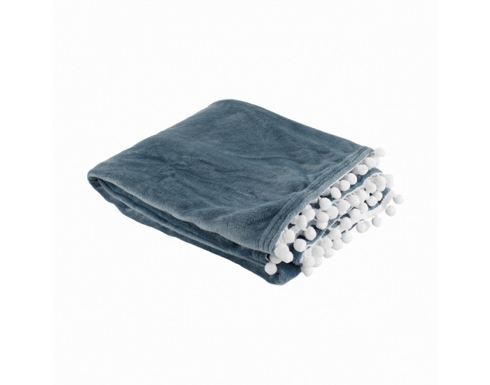 Plyšová deka s brmbolcami Akra 130x150 cm - modrá