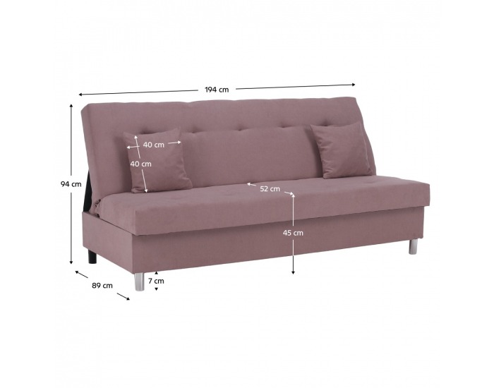 Rozkladacia pohovka s úložným priestorom Alada - ružová