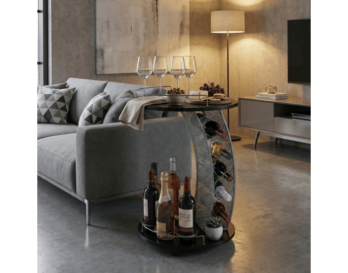 Servírovací stolík na kolieskach Aladar New - čierna / strieborná