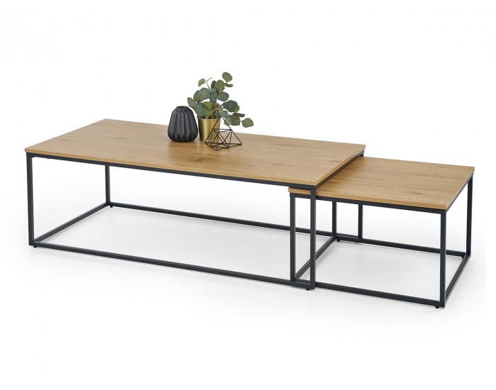 Konferenčný stolík (2 ks) Alaska - dub zlatý / čierna