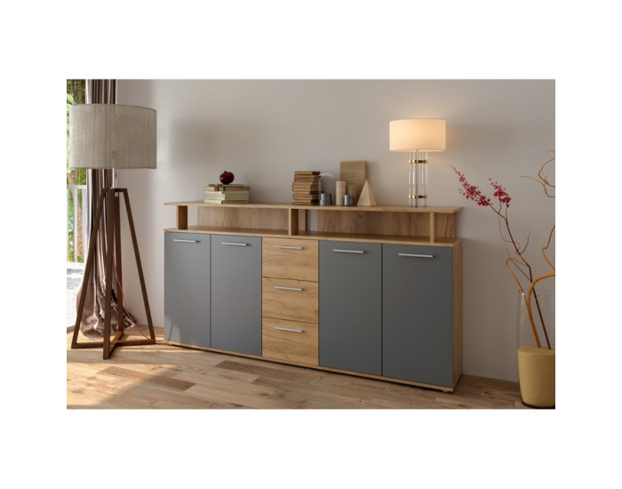 Štvordverová komoda so zásuvkami Albi - dub artisan / grafit