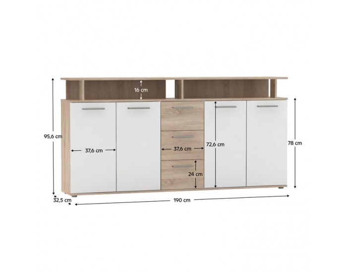 Štvordverová komoda so zásuvkami Albi - dub sonoma / biela