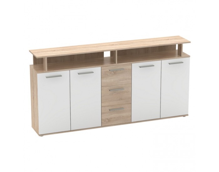 Štvordverová komoda so zásuvkami Albi - dub sonoma / biela