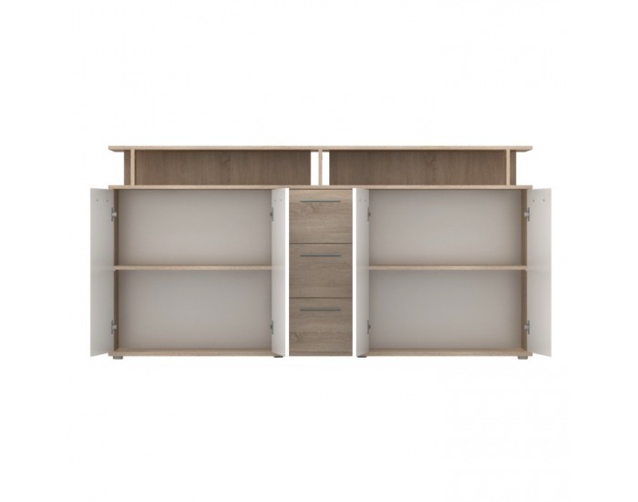 Štvordverová komoda so zásuvkami Albi - dub sonoma / biela