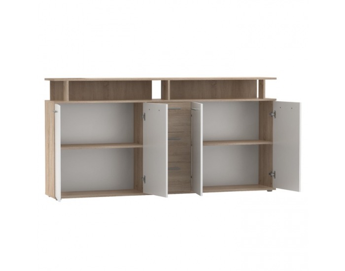 Štvordverová komoda so zásuvkami Albi - dub sonoma / biela