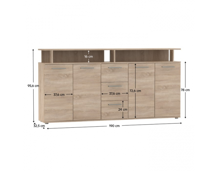 Štvordverová komoda so zásuvkami Albi - dub sonoma