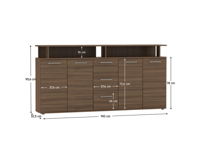 Štvordverová komoda so zásuvkami Albi - orech tabacco