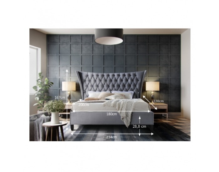 Čalúnená manželská posteľ s roštom Alesia 180 180x200 cm - sivá / wenge