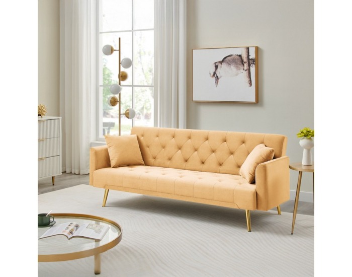 Rozkladacia pohovka Alisia - horčicová Velvet / zlatá