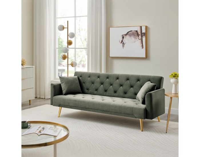 Rozkladacia pohovka Alisia - tmavozelená Velvet / zlatá