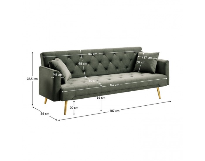 Rozkladacia pohovka Alisia - tmavozelená Velvet / zlatá