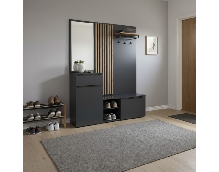 Predsieň Aliva V2 - antracit extra vysoký lesk HG / dub artisan