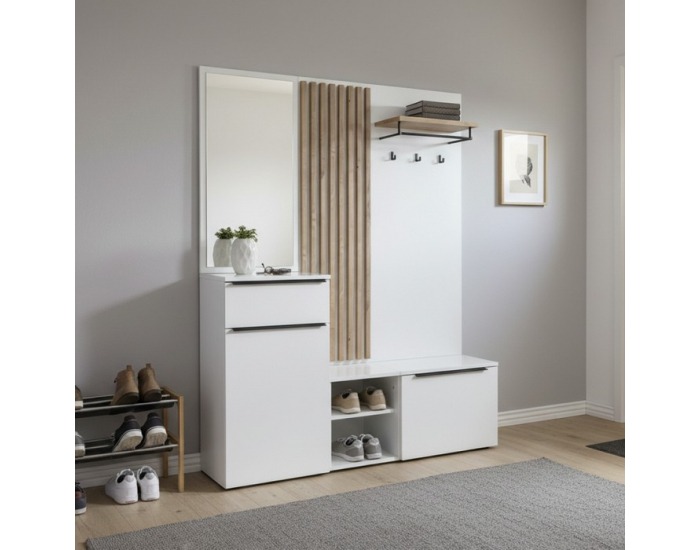 Predsieň Aliva V2 - biela extra vysoký lesk HG / dub artisan