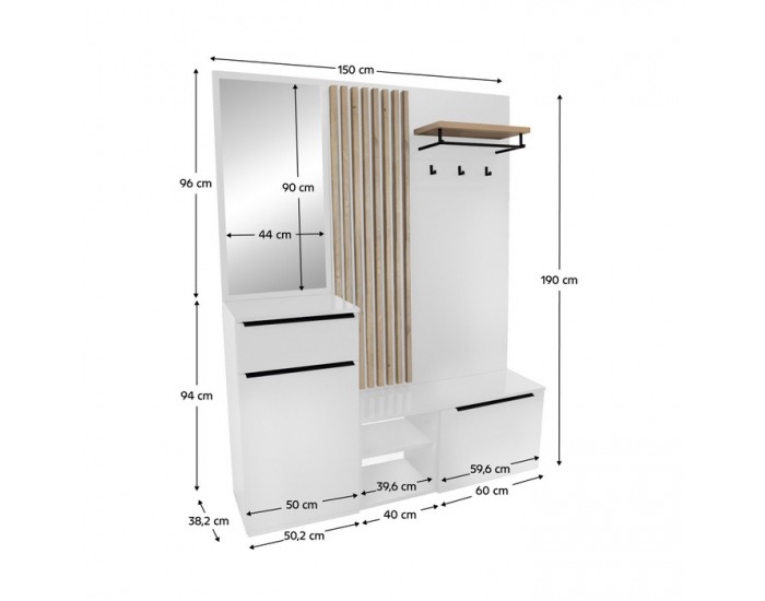 Predsieň Aliva V2 - biela extra vysoký lesk HG / dub artisan
