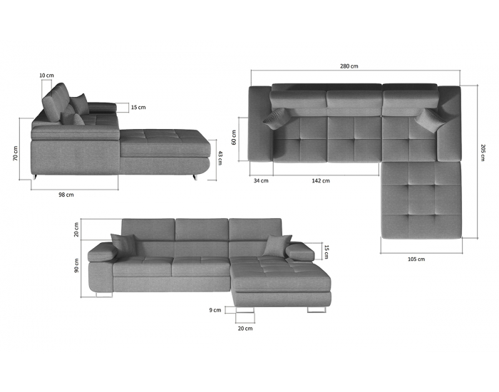 Rohová sedačka s rozkladom a úložným priestorom Alkazar L - tmavoružová / vzor
