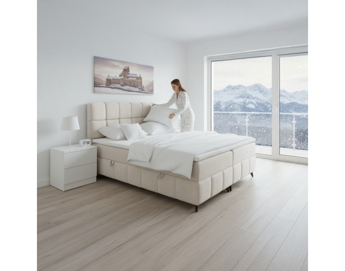 Boxspringová manželská posteľ Alma 180x200 cm - béžová