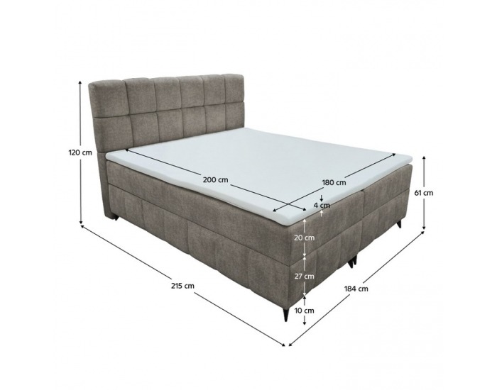 Boxspringová manželská posteľ Alma 180x200 cm - hnedosivá (taupe)