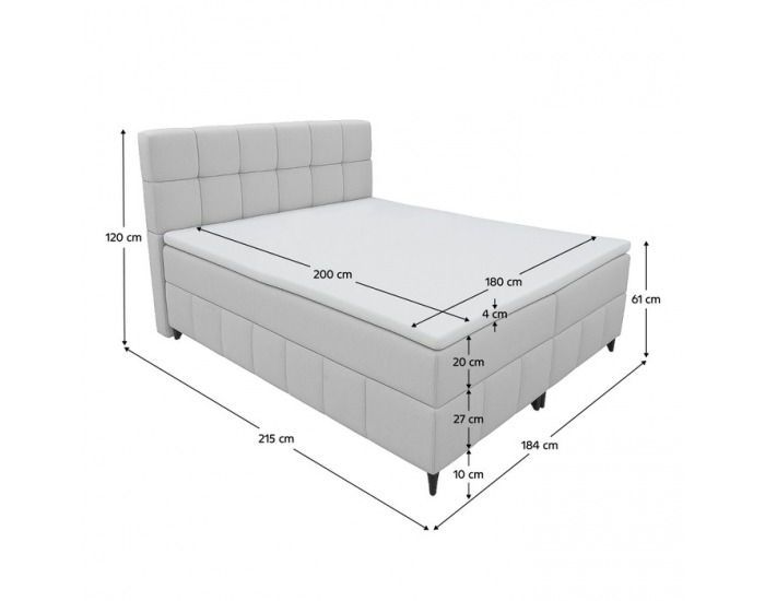 Boxspringová manželská posteľ Alma 180x200 cm - svetlosivá