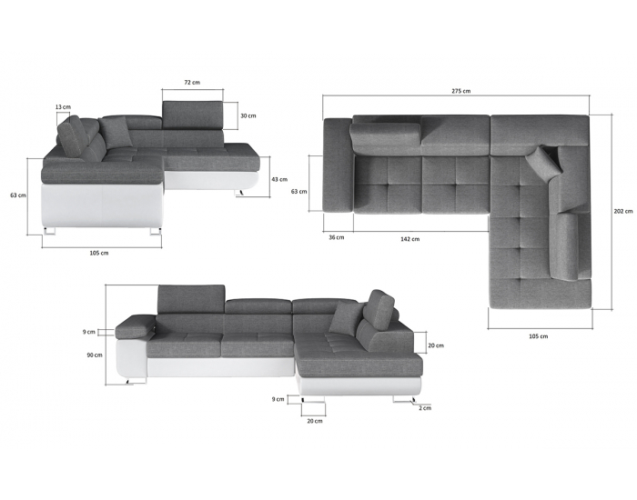 Rohová sedačka s rozkladom a úložným priestorom Almero L - sivá / biela